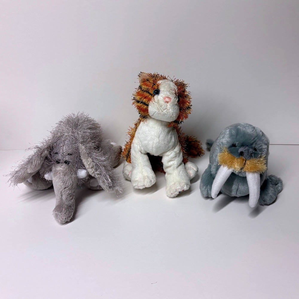 3 Ganz Webkinz Plush Walrus, Elephant, Striped Alley Cat Retired No Code